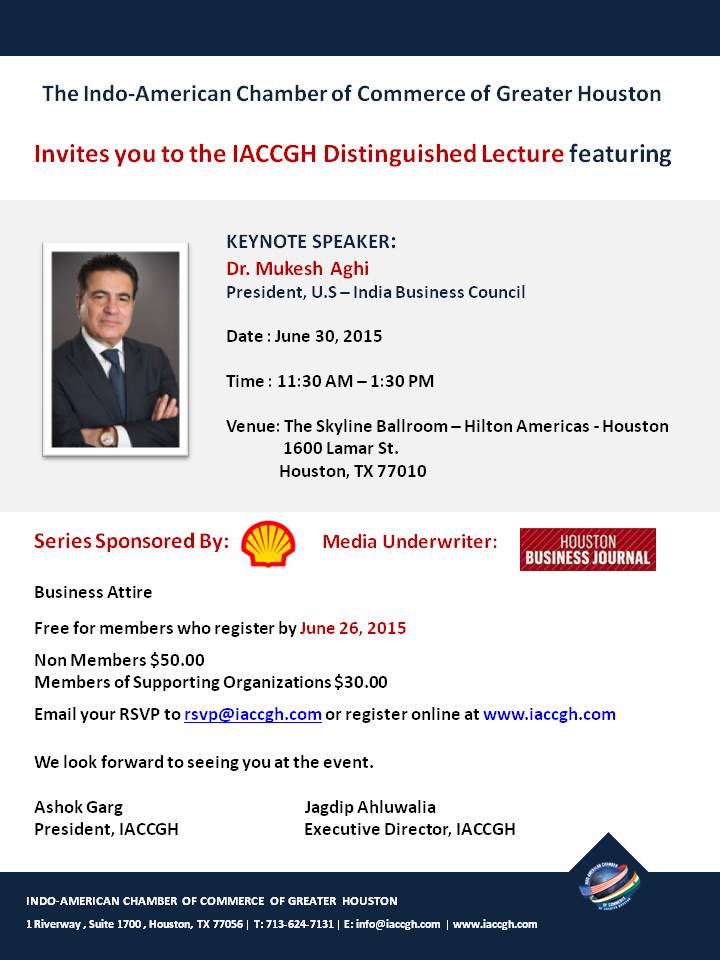 IACCGH Distinguished Lecture Featuring Dr. Mukesh Aghi- President U.S - India Business Council