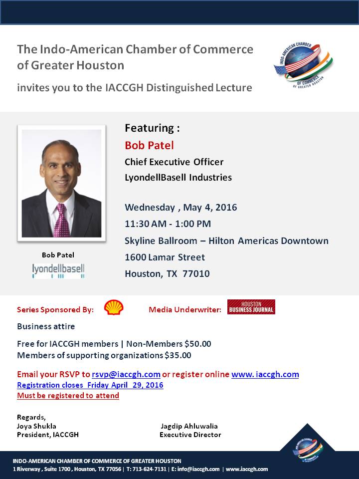 IACCGH Distinguished Lecture featuring Bob Patel, CEO LyondellBasell