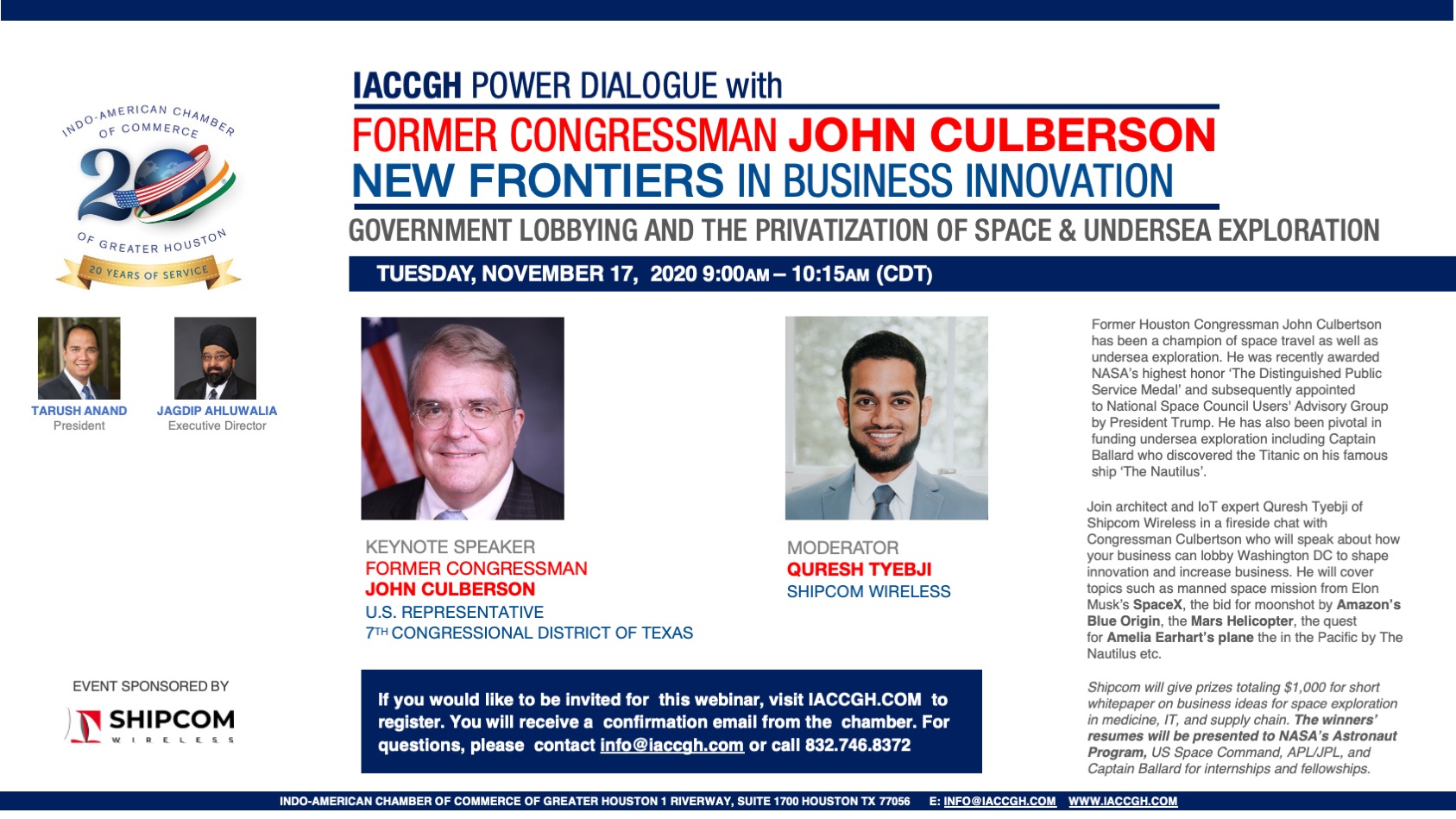 IACCGH Power Dialogue with Former Congressman John Culberson
