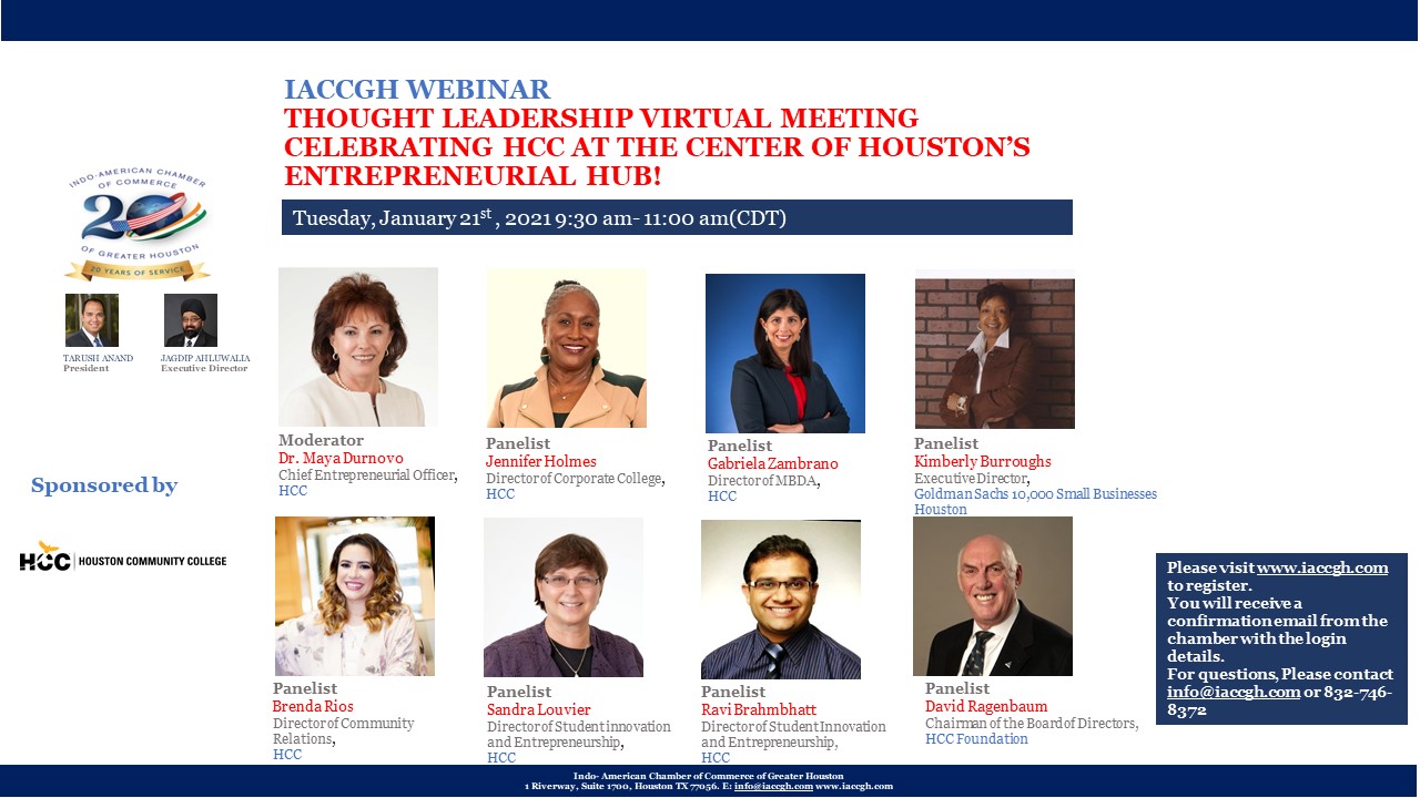 IACCGH Webinar: Thought Leadership Virtual Meeting Celebrating HCC at the center of Houston's Entrepreneurial hub