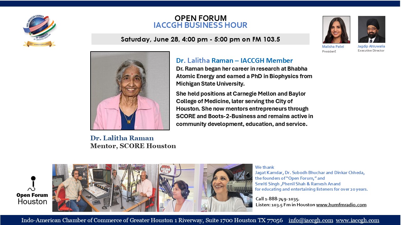 Open Forum IACCGH Business Hour Featuring Dr. Lalita Raman