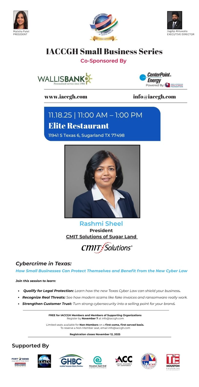 IACCGH Small Business Series Featuring Rashmi Sheel, President, CMIT Solutions of Sugar Land